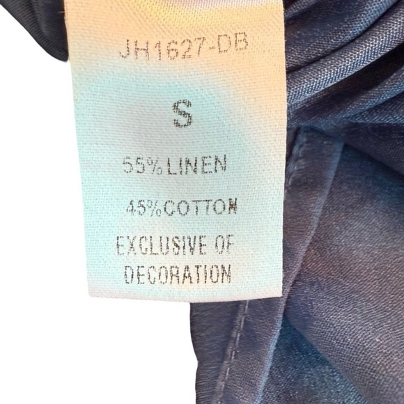 Boho Chambray Embroidered Floral Shift Dress Linen Blend Small - Picture 6 of 6